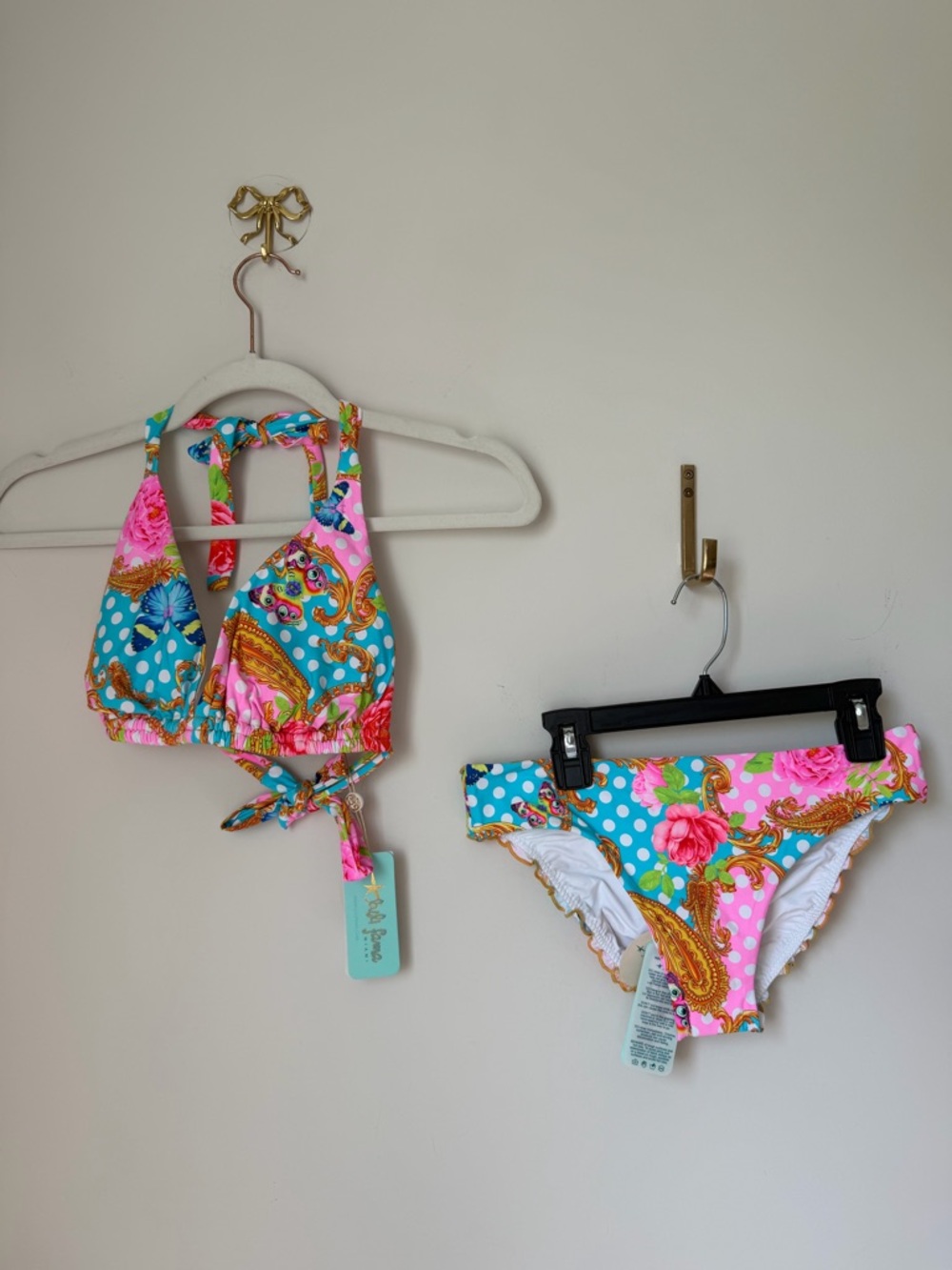 Luli Fama Neon colorful Paisley Print Bikini top and bottom Set